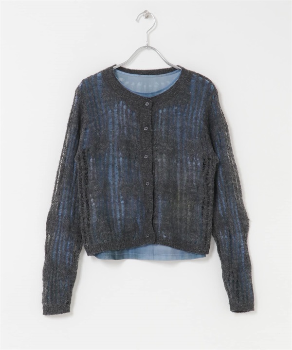 【成套組合】針織開襟衫 × 透膚上衣(炭灰色-one-CHARCOAL GRAY)