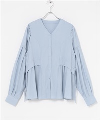 V領蓬袖罩衫(淺藍色-one-LIGHT BLUE)