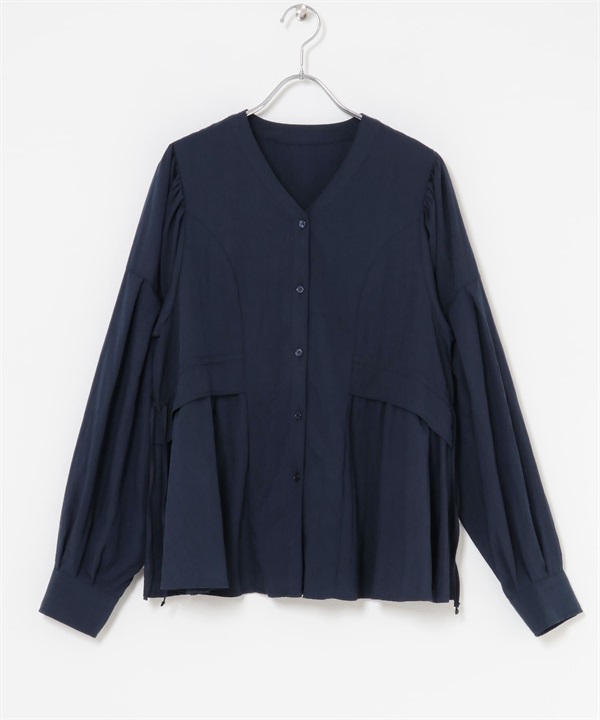 V領蓬袖罩衫(藏青色-one-NAVY)