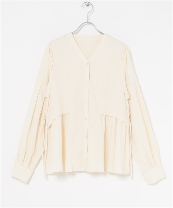 V領蓬袖罩衫(奶油色-one-其他黃色)