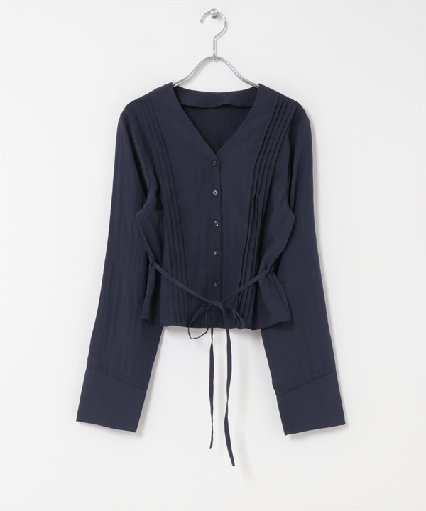 細褶V領罩衫(藏青色-one-NAVY)