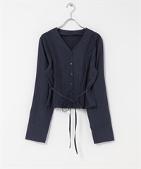 細褶V領罩衫(藏青色-one-NAVY)