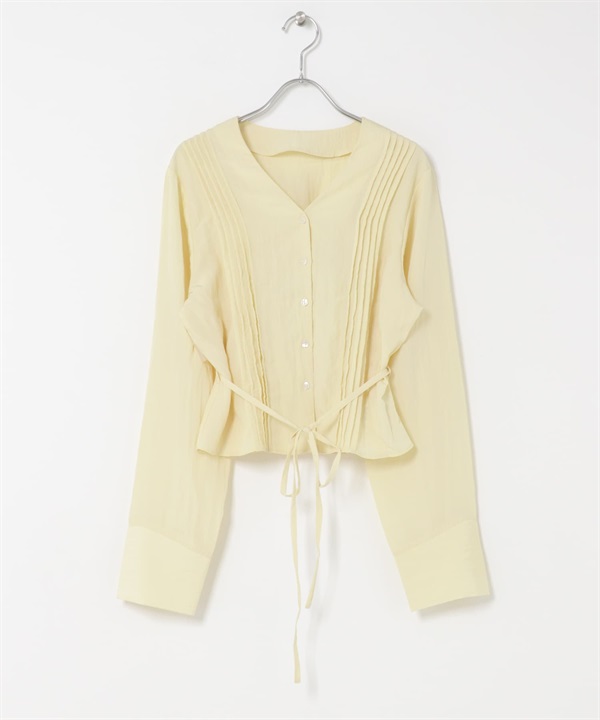 細褶V領罩衫(奶油色-one-其他黃色)