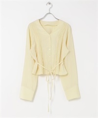 細褶V領罩衫(奶油色-one-其他黃色)