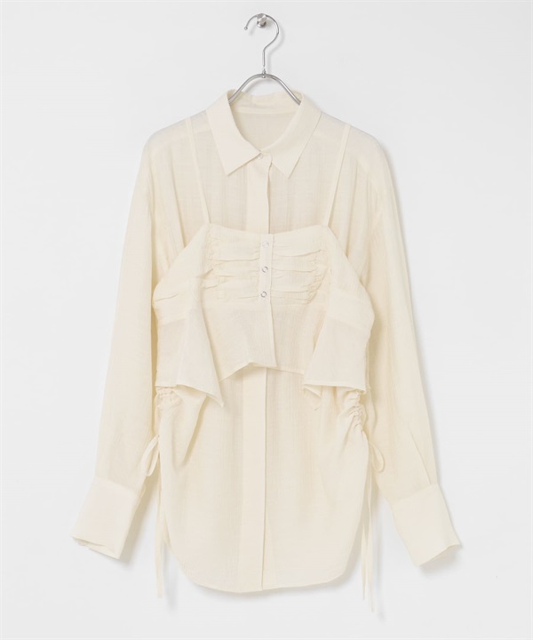 【成套組合】馬甲背心 × 抽繩襯衫(米色-one-OFF WHITE)