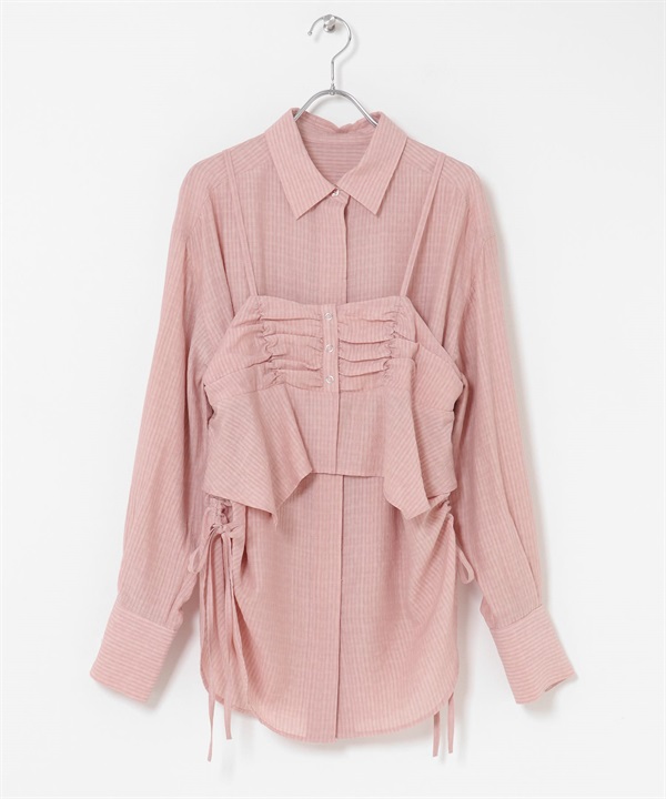 【成套組合】馬甲背心 × 抽繩襯衫(粉紅色-one-PINK)