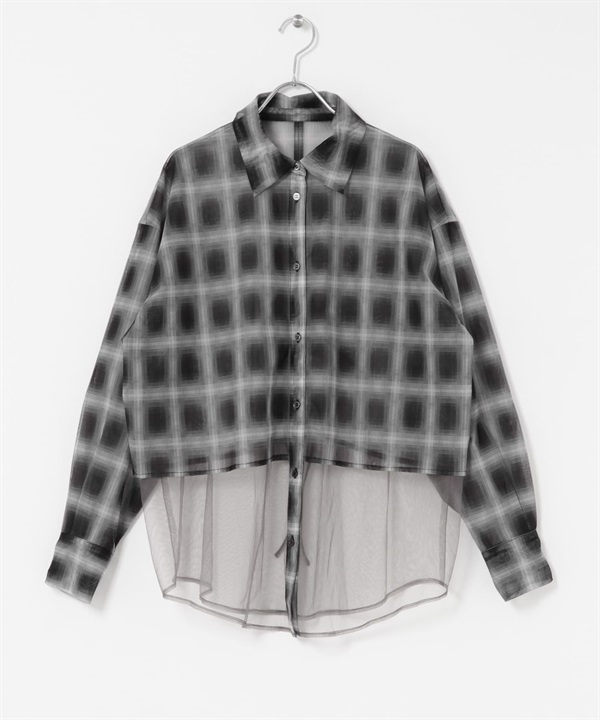 薄紗層次設計襯衫(灰色格紋x灰色-one-其他灰色)