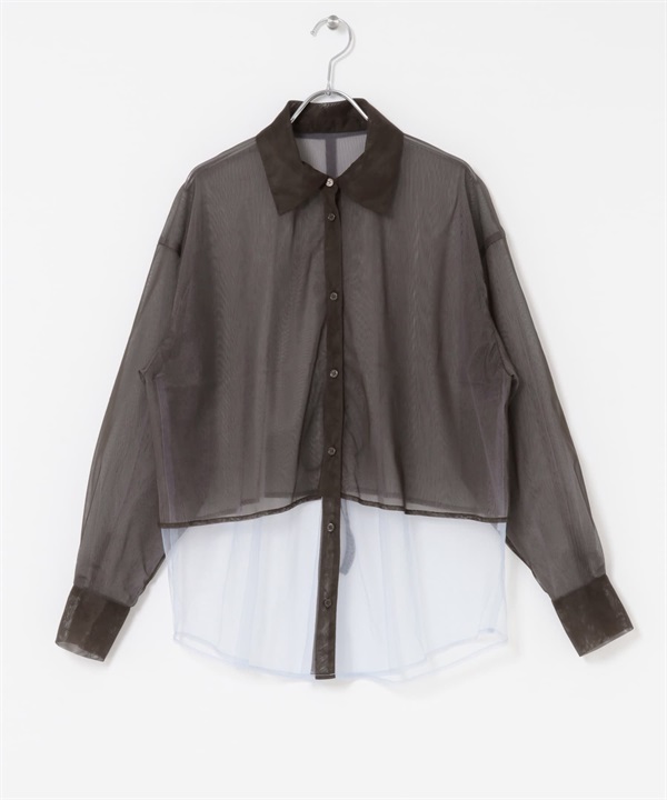 薄紗層次設計襯衫(棕色x藍色-one-BROWN)