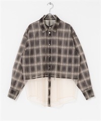 薄紗層次設計襯衫(棕色格紋x膚色-one-其他棕色)