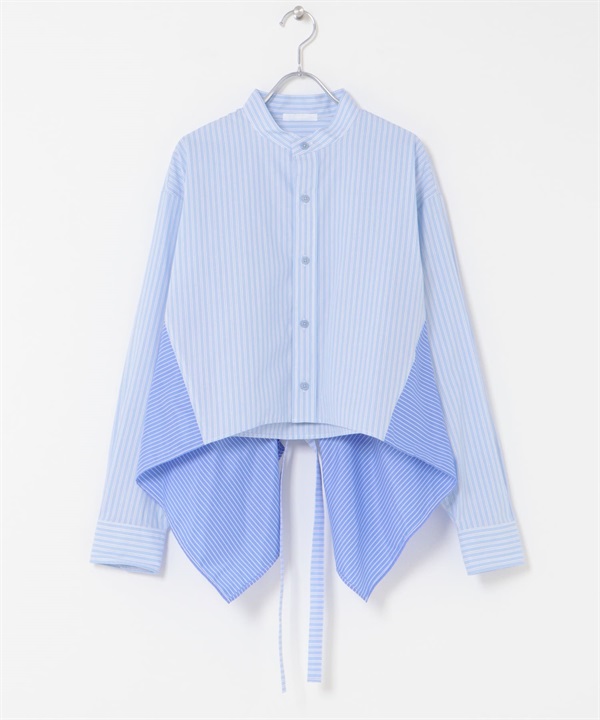 背面傘狀短版襯衫(藍色-one-其他藍色)