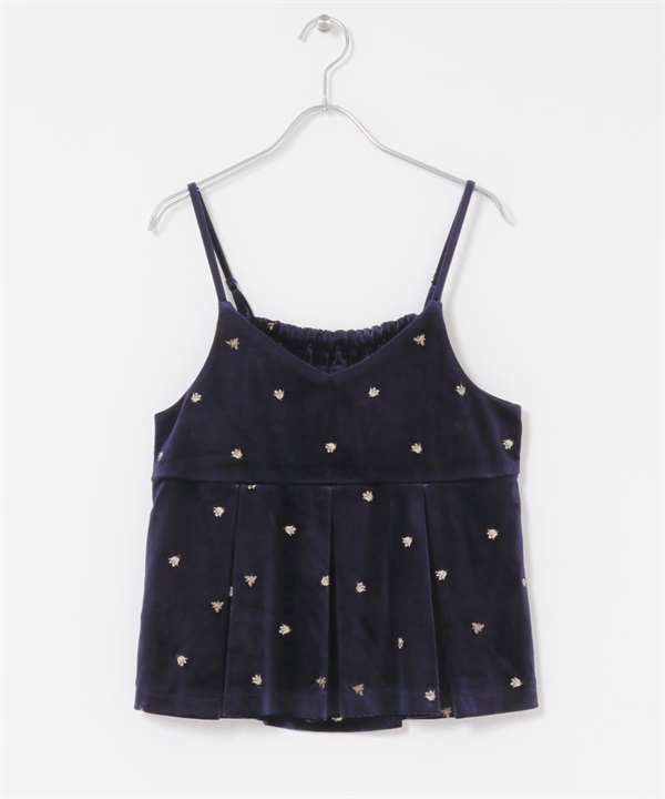 2WAY絲絨細肩帶背心(藏青色刺繡-one-其他藍色)