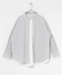 層次設計格紋寬版襯衫(米色x米色-one-其他白色)
