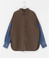 牛仔袖改造風襯衫(棕色-one-其他棕色)