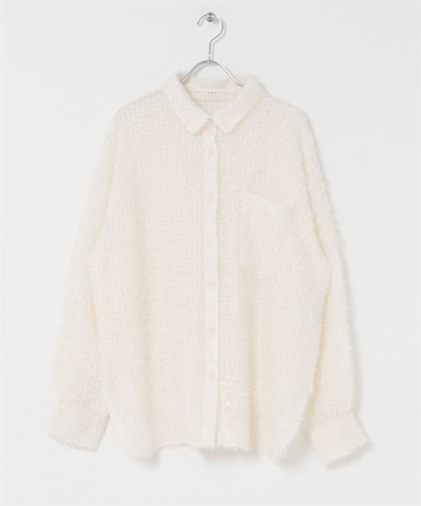 羽毛紗長版襯衫(象牙白-one-IVORY)