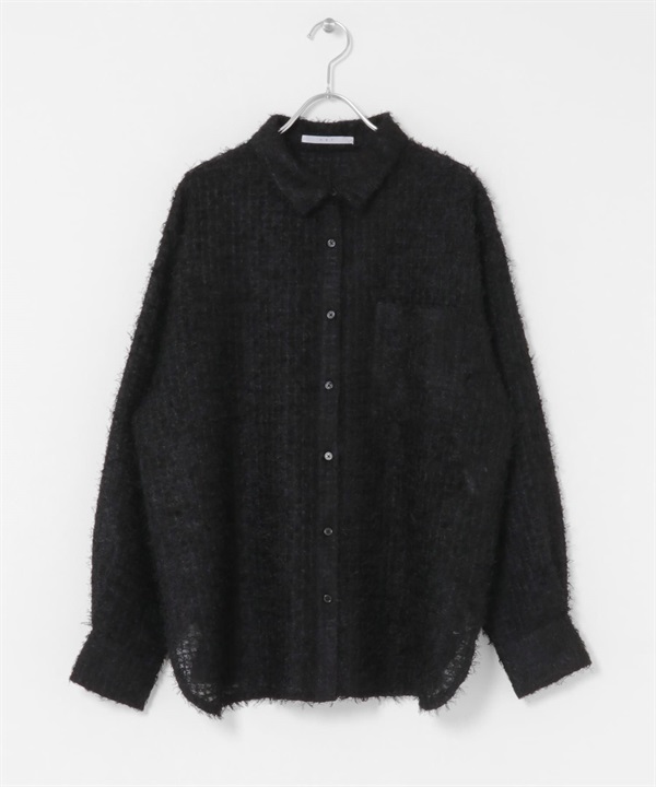 羽毛紗長版襯衫(黑色-one-BLACK)