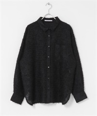 羽毛紗長版襯衫(黑色-one-BLACK)