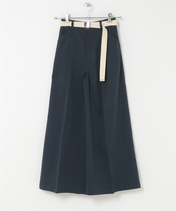 附腰帶寬褲(深藏青-one-其他藍色)