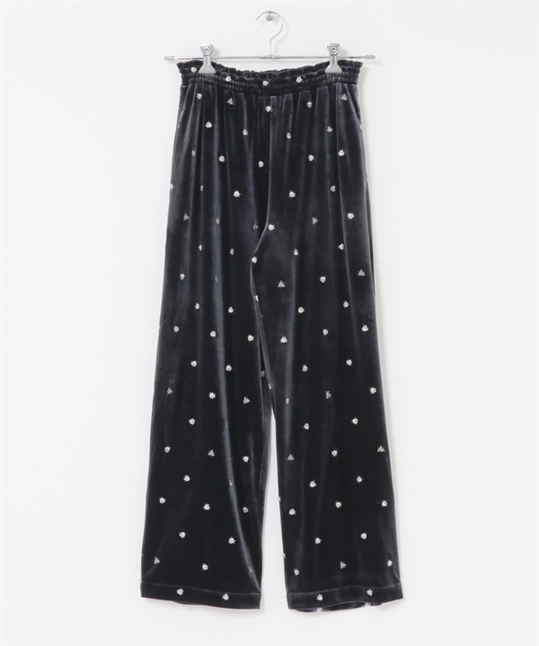 絲絨輕便長褲(炭灰色刺繡-one-其他灰色)