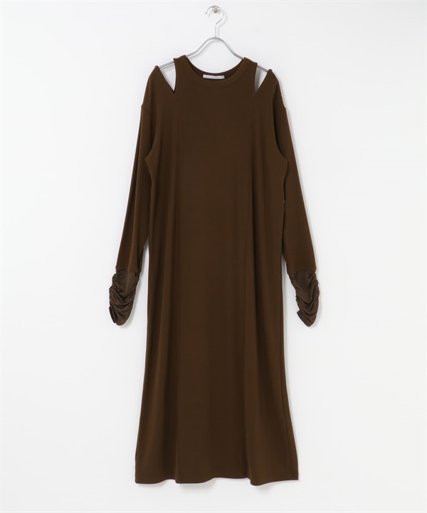 露肩洋裝(棕色-one-BROWN)