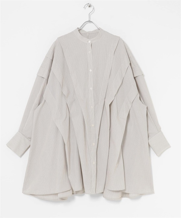 蓬袖打褶迷你洋裝(象牙白x棕色-one-其他白色)