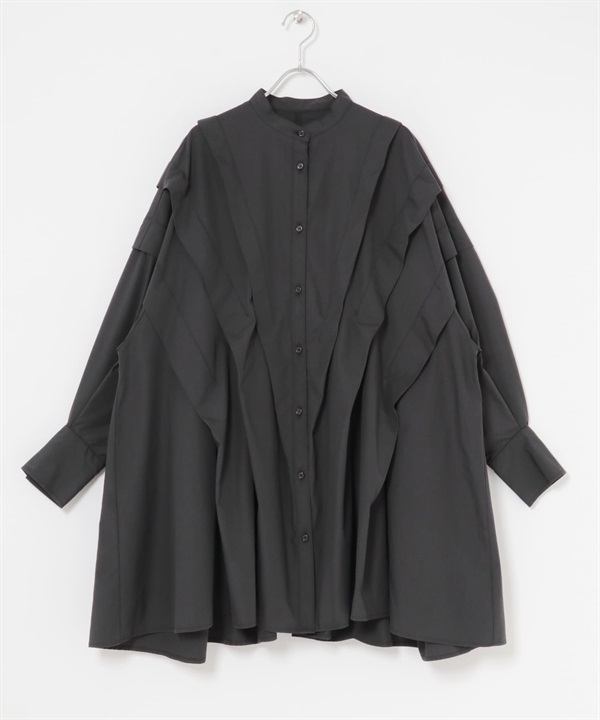 蓬袖打褶迷你洋裝(炭灰色-one-CHARCOAL GRAY)