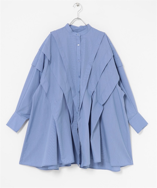 蓬袖打褶迷你洋裝(紫丁香色x炭灰色-one-其他藍色)