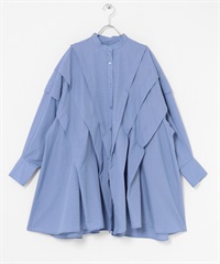 蓬袖打褶迷你洋裝(紫丁香色x炭灰色-one-其他藍色)