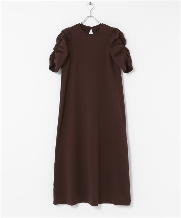 抽褶袖洋裝(棕色-one-BROWN)