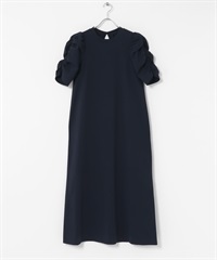 抽褶袖洋裝(藏青色-one-NAVY)