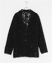 雪尼爾蕾絲西裝外套(黑色-one-BLACK)