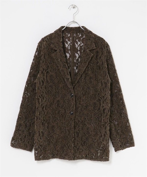 雪尼爾蕾絲西裝外套(棕色-one-BROWN)