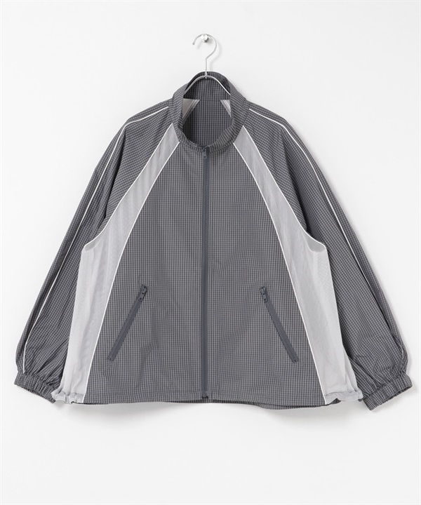 格紋拉鍊夾克(灰色-one-其他灰色)