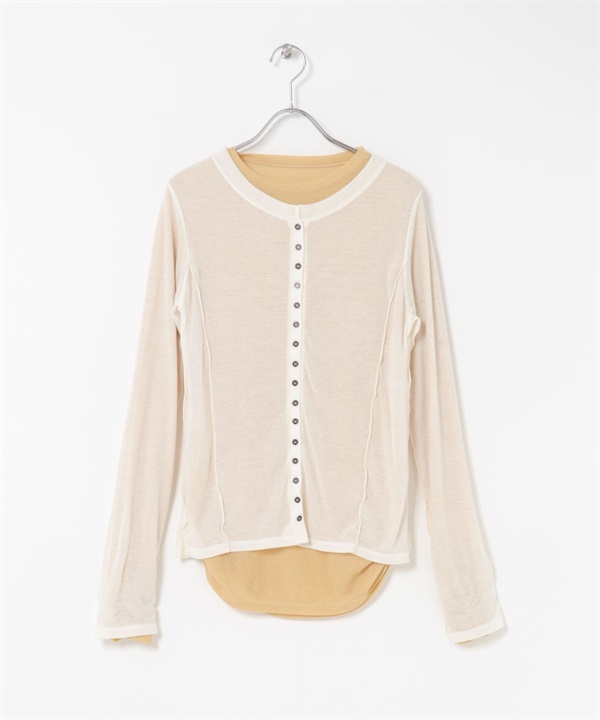 配色層次上衣(米色x黃色-one-其他白色)