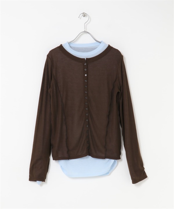 配色層次上衣(棕色x藍色-one-其他棕色)
