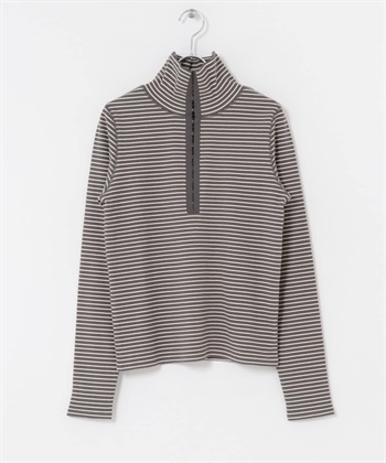 高領鉤扣橫紋上衣(炭灰色x象牙白-one-其他灰色)