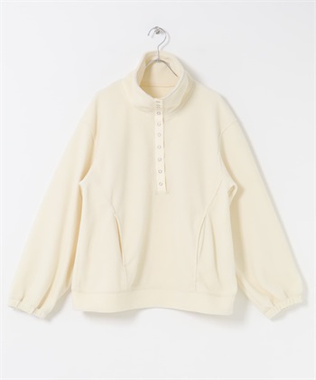 半開壓扣刷毛套衫(象牙白-one-IVORY)
