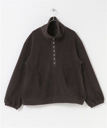 半開壓扣刷毛套衫(深棕色-one-DARK BROWN)