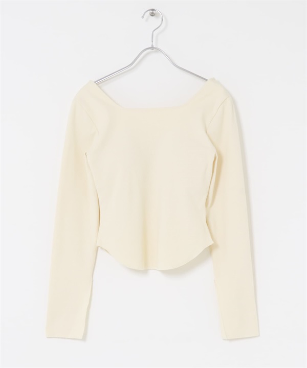 露背設計附罩杯長袖T恤(象牙白-one-IVORY)