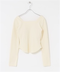 露背設計附罩杯長袖T恤(象牙白-one-IVORY)