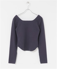 露背設計附罩杯長袖T恤(炭灰色-one-CHARCOAL GRAY)