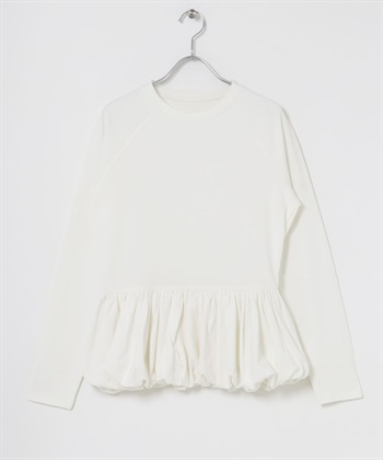 蜜桃絨下襬氣球剪裁上衣(米色-one-OFF WHITE)