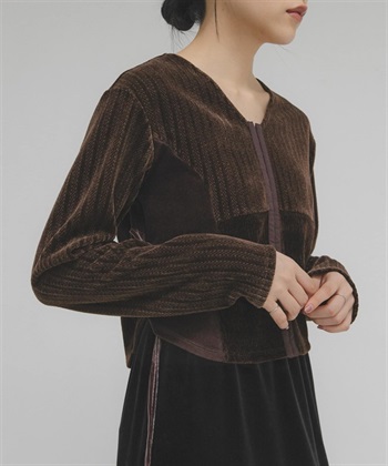 雪尼爾紗緹花開襟衫