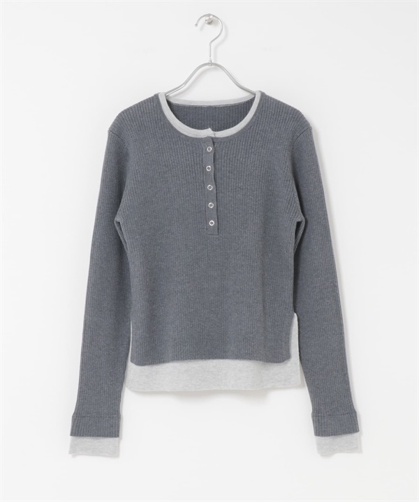 層次感亨利領針織衫(炭灰色x淺灰色-one-其他灰色)