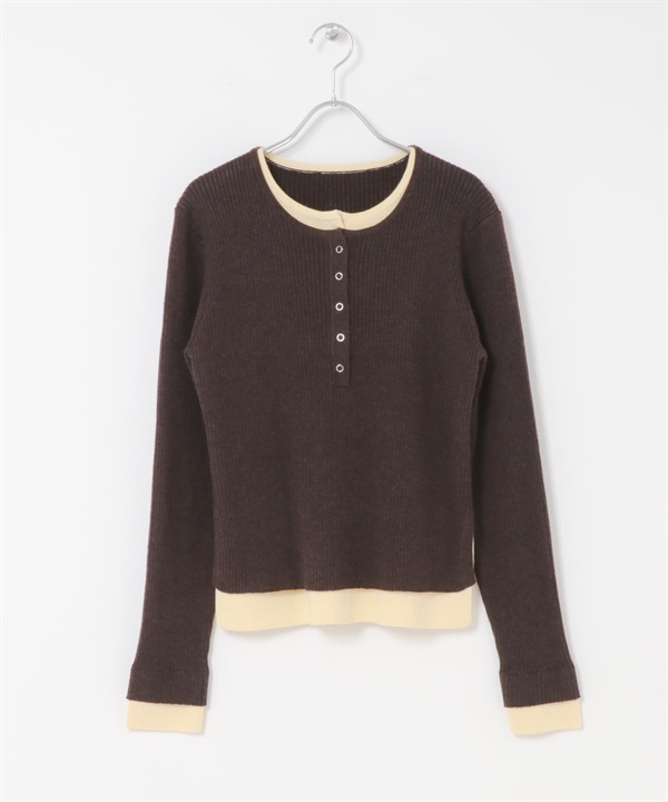 層次感亨利領針織衫(棕色x黃色-one-其他棕色)