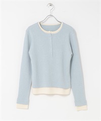 層次感亨利領針織衫(淺藍色x米色-one-其他藍色)