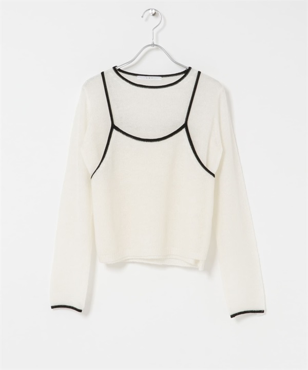 配色細肩帶背心層次針織衫(白色x黑色-one-WHITE)