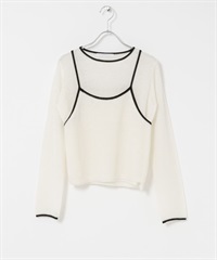 配色細肩帶背心層次針織衫(白色x黑色-one-WHITE)