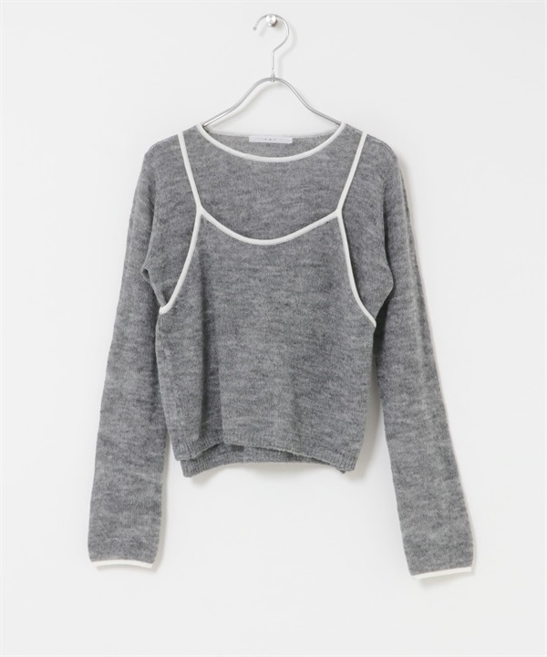 配色細肩帶背心層次針織衫(灰色x白色-one-GRAY)
