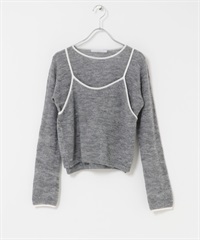 配色細肩帶背心層次針織衫(灰色x白色-one-GRAY)