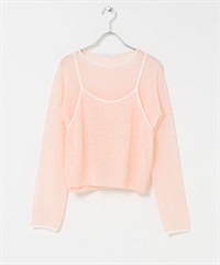 配色細肩帶背心層次針織衫(粉紅色x白色-one-PINK)